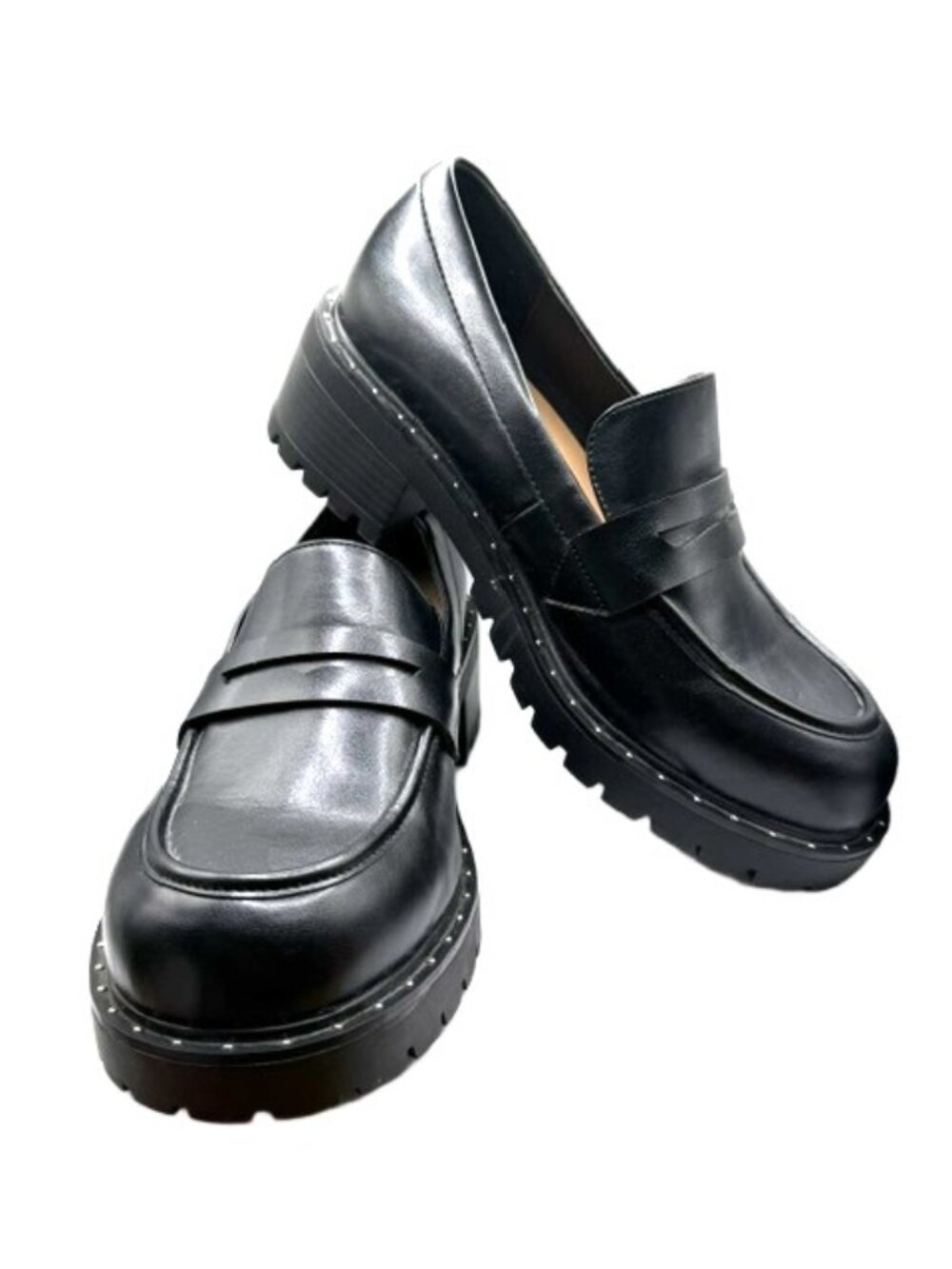 Torrid Black Platform Lug Sole Studded Loafers Size 10WW